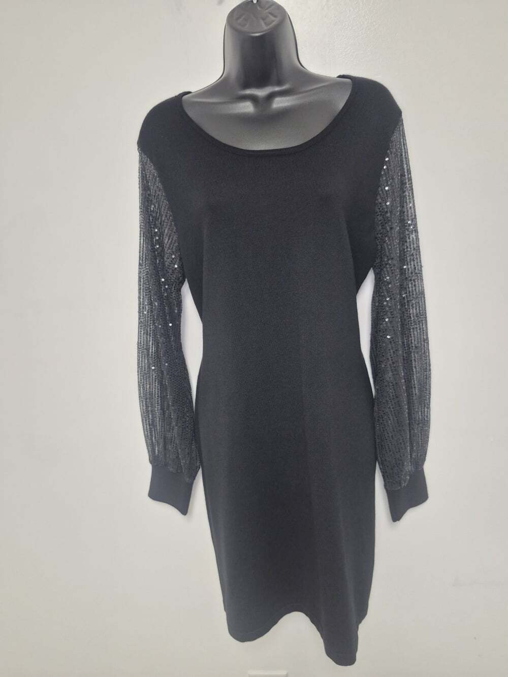 NWT Birch NY Black Mesh Sleeve Bodycon LBD Dress sz L